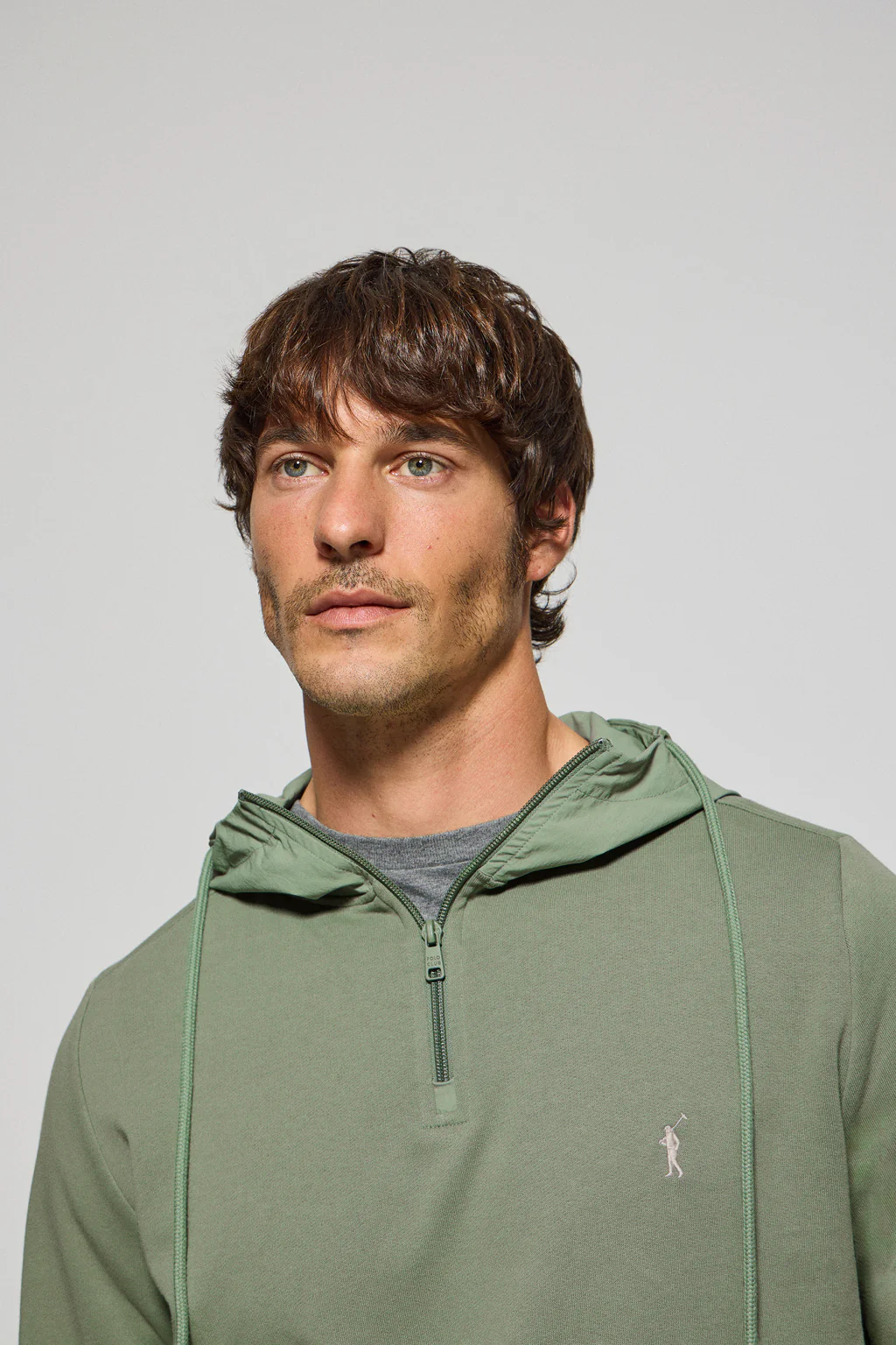 Jade-green half-zip hoodie with Rigby Go logo - Image 3