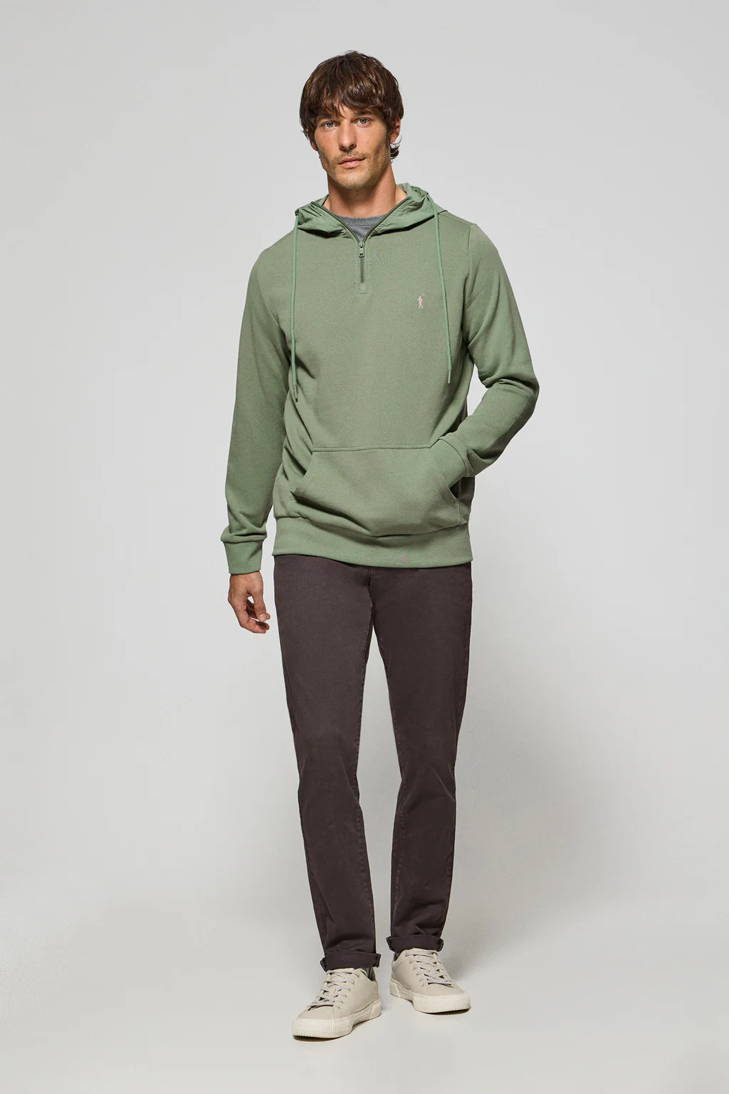 Jade-green half-zip hoodie with Rigby Go logo - Image 4