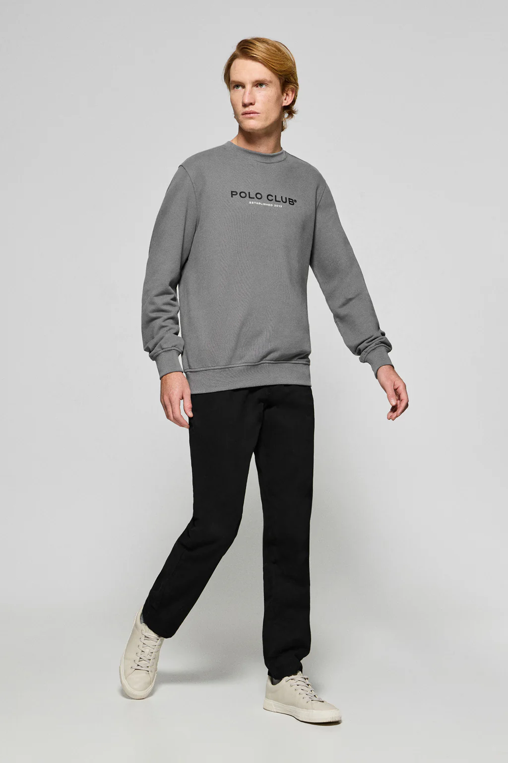 Asphalt-grey round-neck sweatshirt with Polo Club logo - Image 4