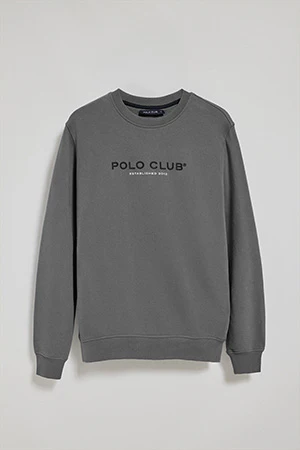 Asphalt-grey round-neck sweatshirt with Polo Club logo - Image 9