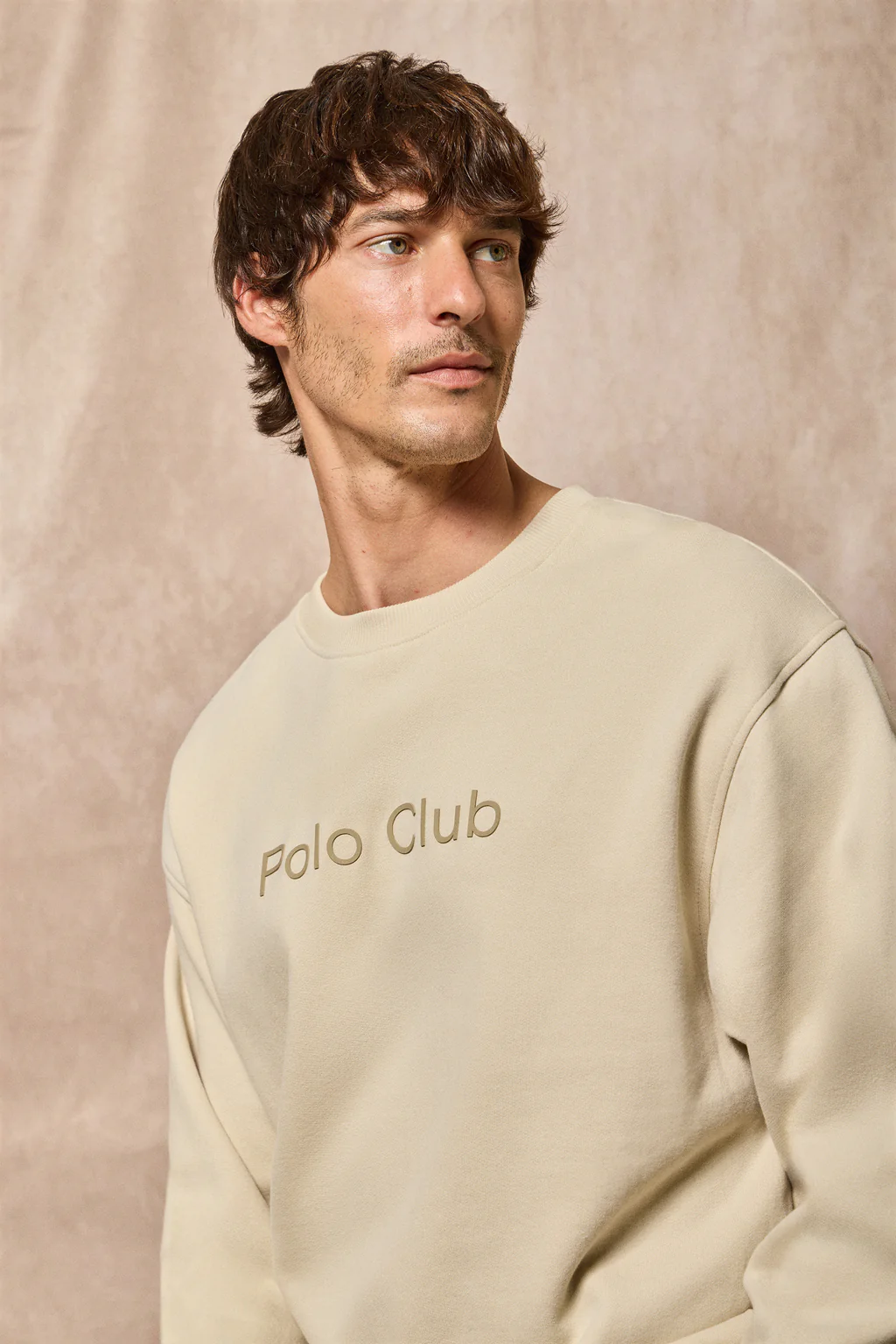 Beige round-neck sweatshirt with Polo Club logo
