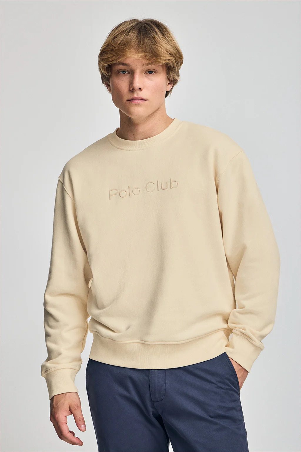 Nude round-neck oversize sweatshirt with Minimal Combo logo