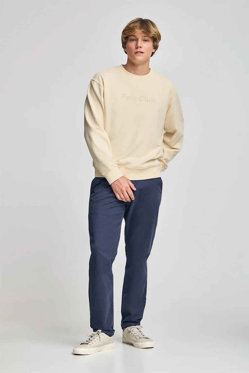 Nude round-neck oversize sweatshirt with Minimal Combo logo - Image 4