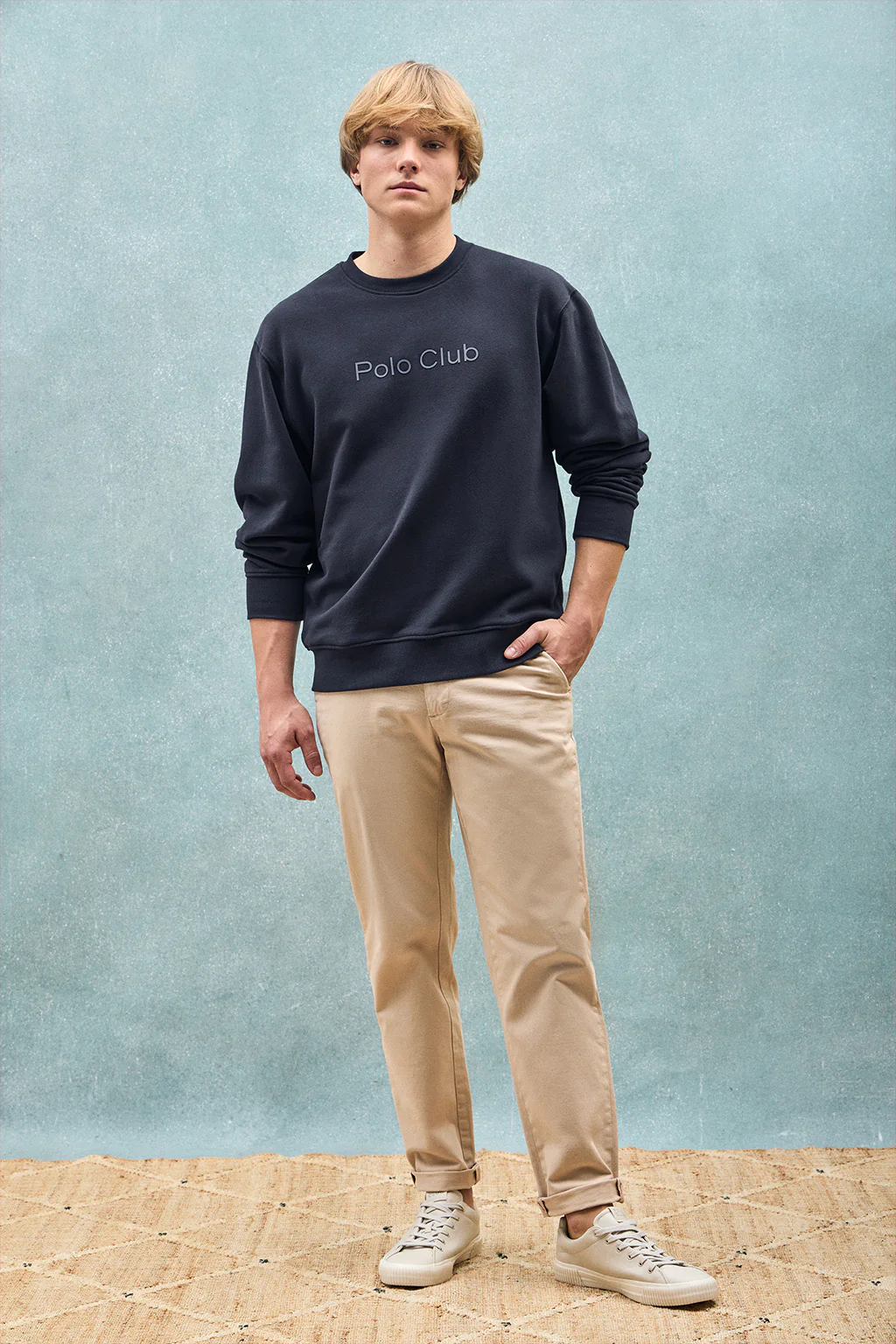 Navy-blue round-neck oversize sweatshirt with Minimal Combo logo - Image 3