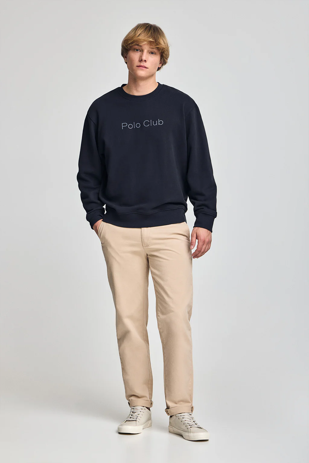Navy-blue round-neck oversize sweatshirt with Minimal Combo logo - Image 4