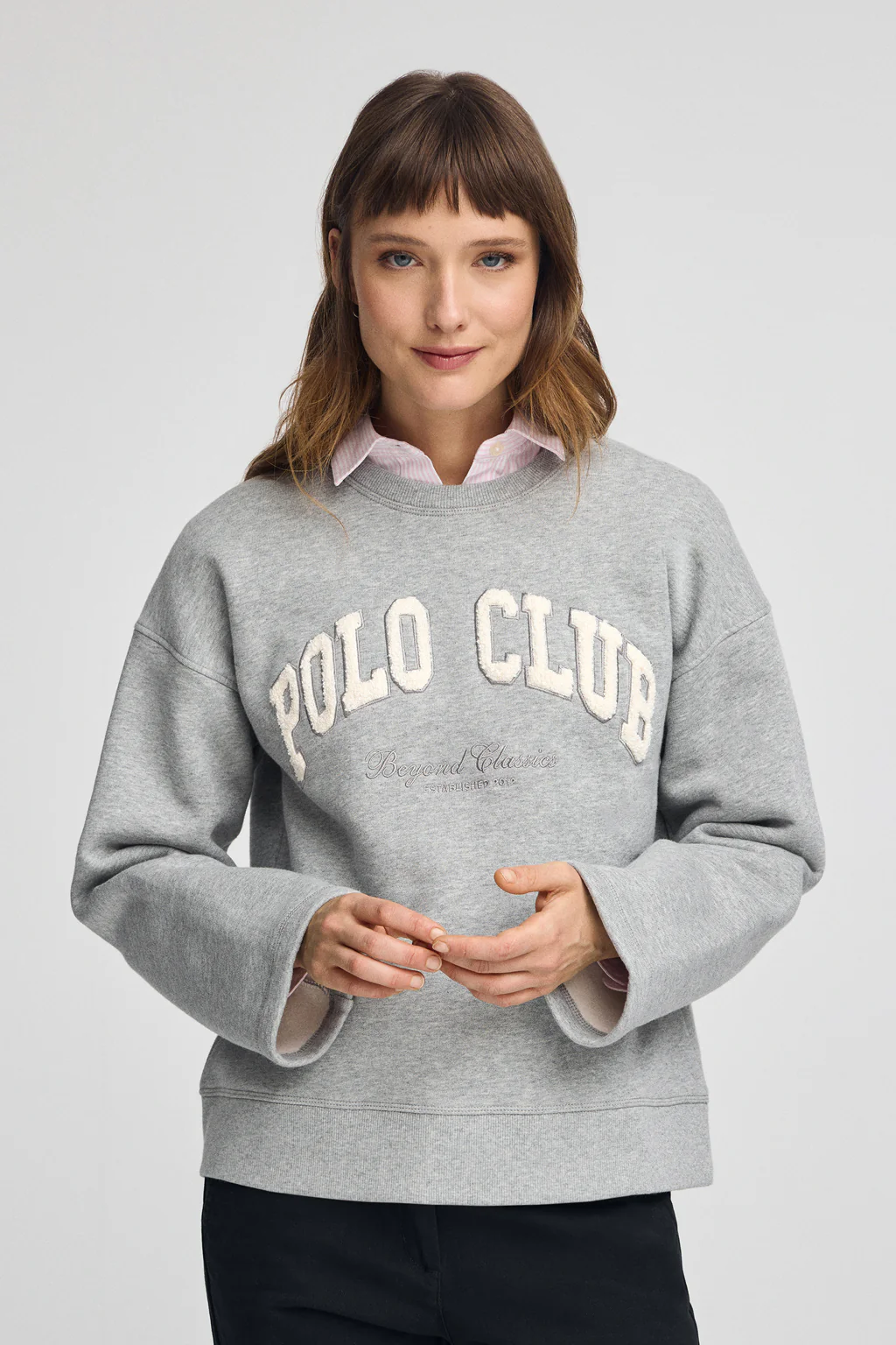 Grey-marl wide-fit sweatshirt with Established 2012 Polo Club logo