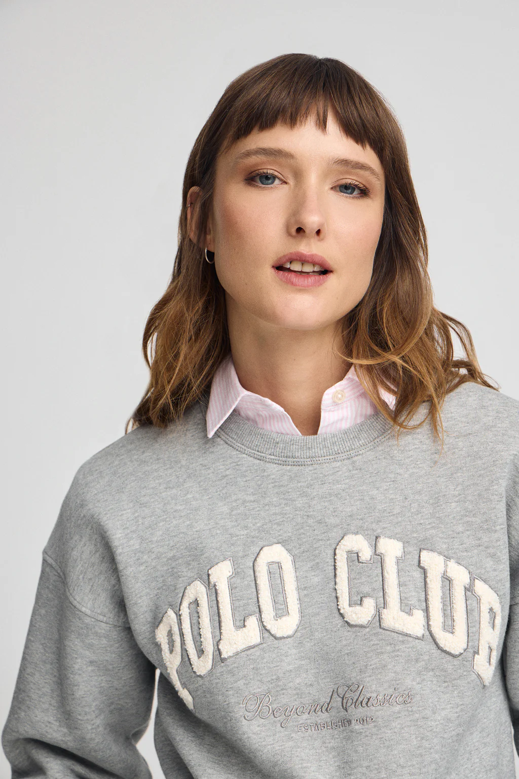 Grey-marl wide-fit sweatshirt with Established 2012 Polo Club logo - Image 2
