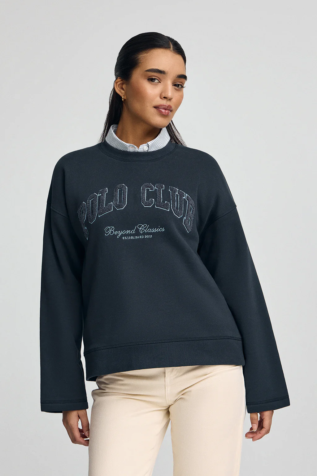 Navy-blue wide-fit sweatshirt with Established 2012 Polo Club logo