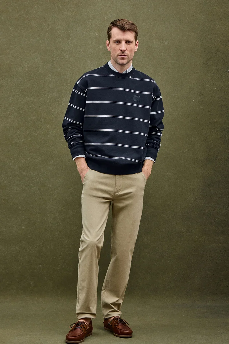 Navy-blue striped sweatshirt with Polo Club patch