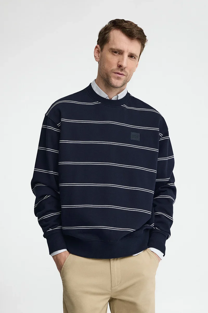 Navy-blue striped sweatshirt with Polo Club patch - Image 2