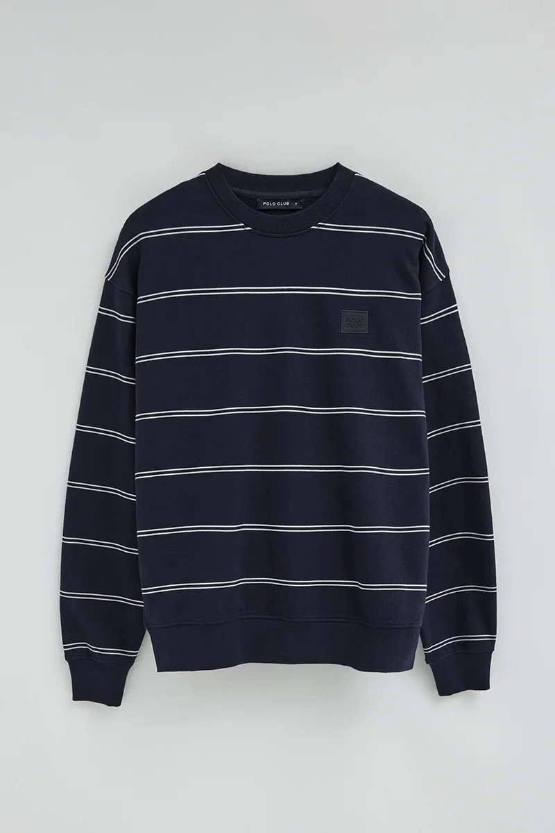Navy-blue striped sweatshirt with Polo Club patch - Image 6