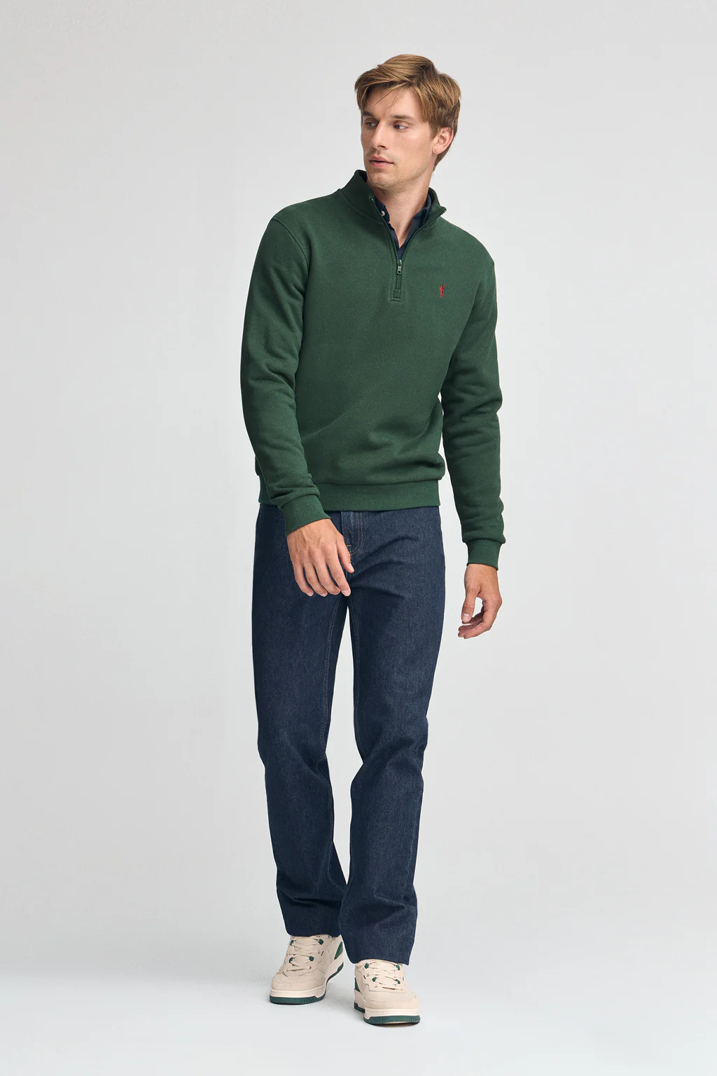 Bottle-green half-zip sweatshirt with Rigby Go logo - Image 3