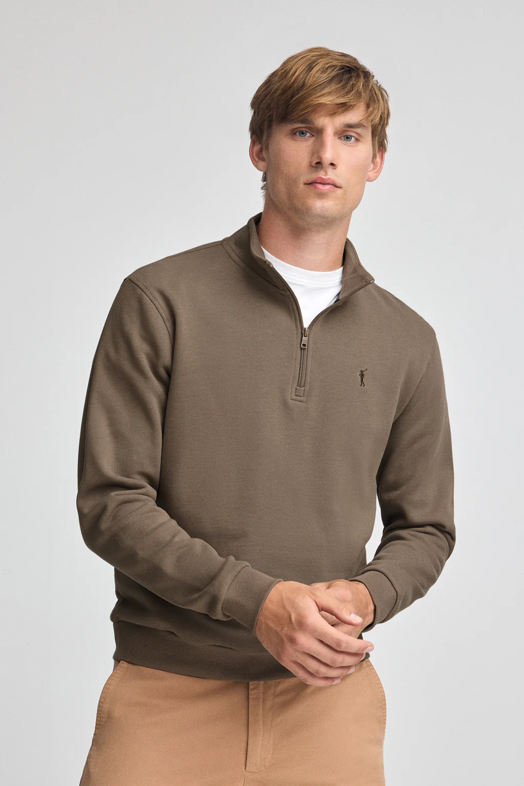 Brown half-zip sweatshirt with Rigby Go logo - Image 2
