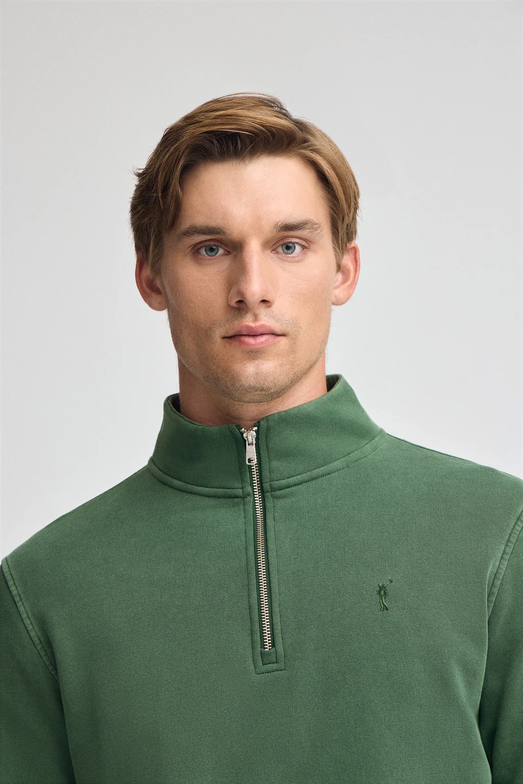 Bottle-green half-zip sweatshirt with washed effect and Rigby Go logo - Image 2