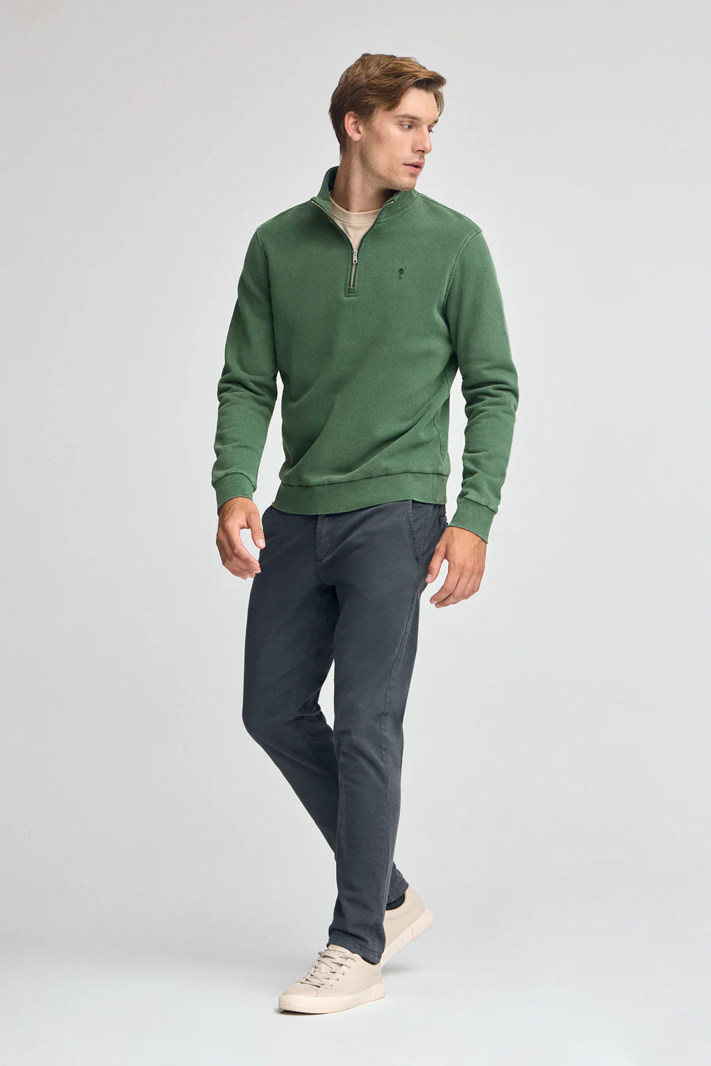 Bottle-green half-zip sweatshirt with washed effect and Rigby Go logo - Image 3