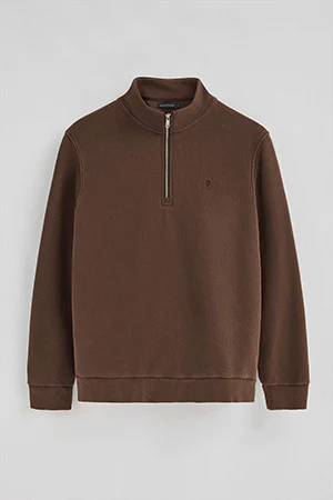 Dark-brown half-zip sweatshirt with washed effect and Rigby Go logo - Image 8