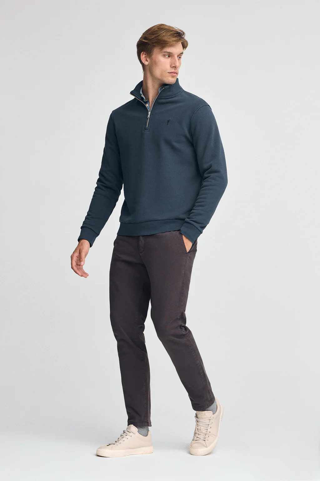 Navy-blue half-zip sweatshirt with washed effect and Rigby Go logo - Image 3