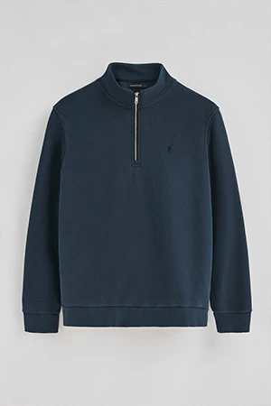 Navy-blue half-zip sweatshirt with washed effect and Rigby Go logo - Image 8