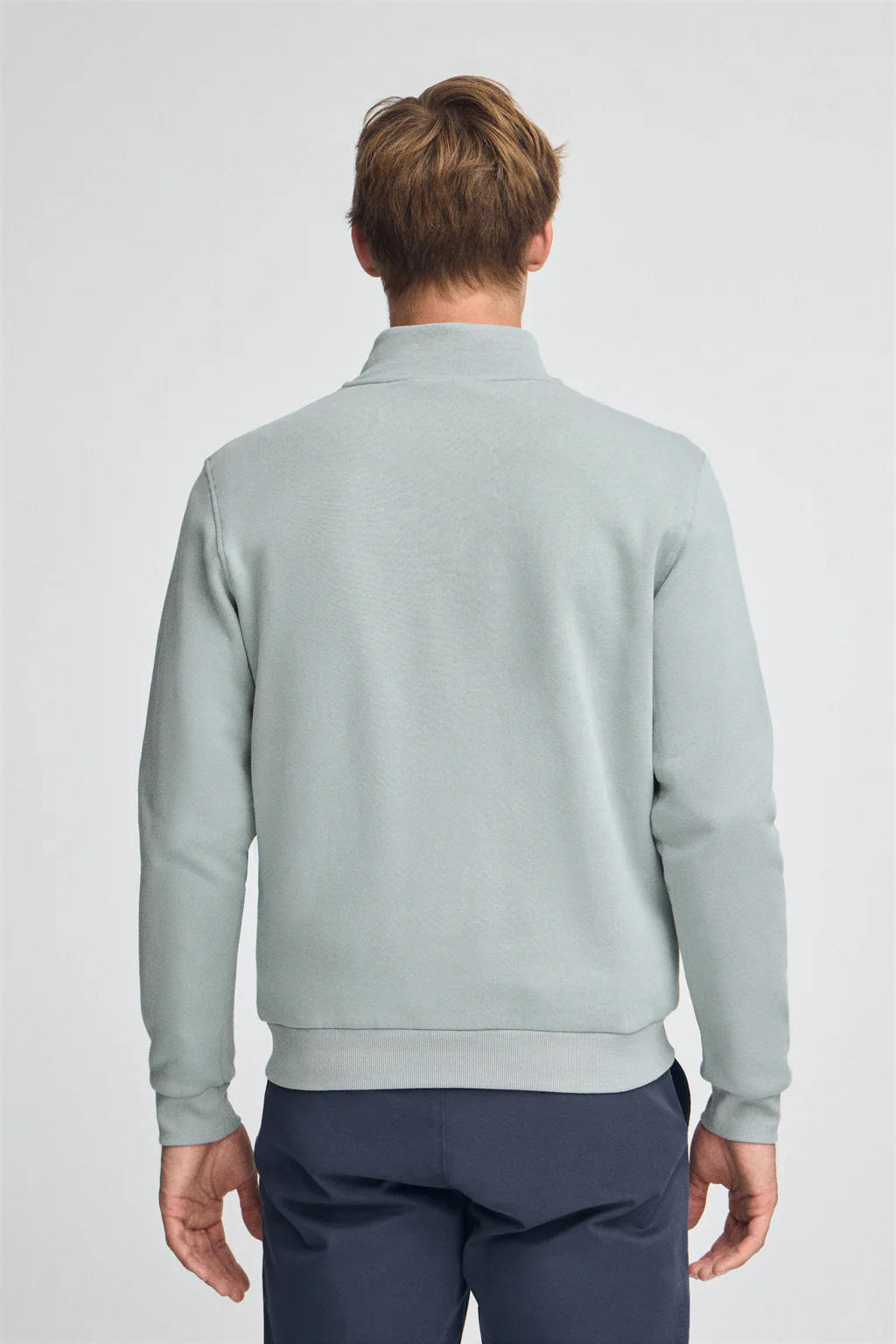 Blueish-grey half-zip sweatshirt with Rigby Go logo - Image 4