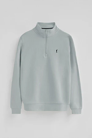 Blueish-grey half-zip sweatshirt with Rigby Go logo - Image 8