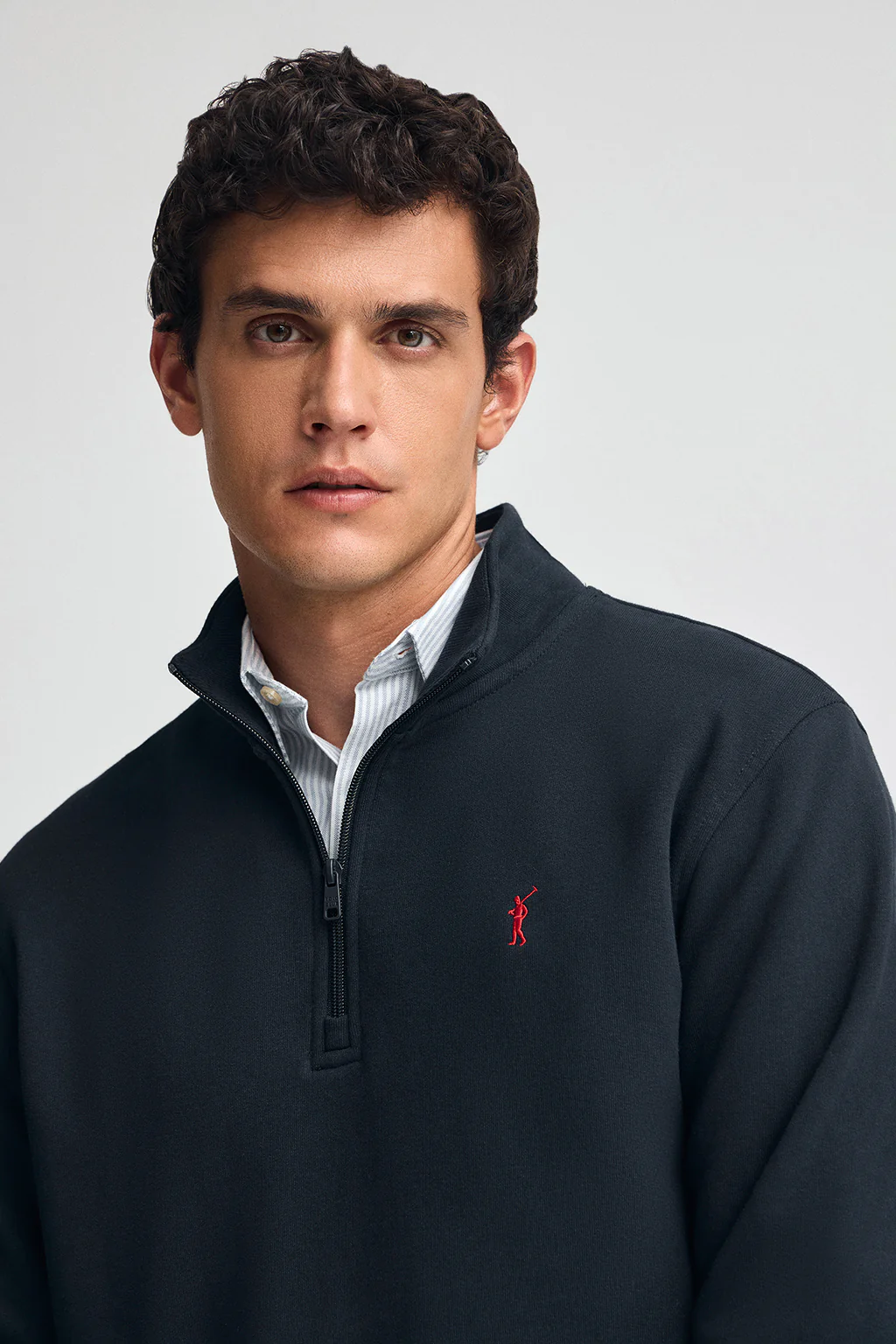 Navy-blue half-zip sweatshirt with Rigby Go logo - Image 2