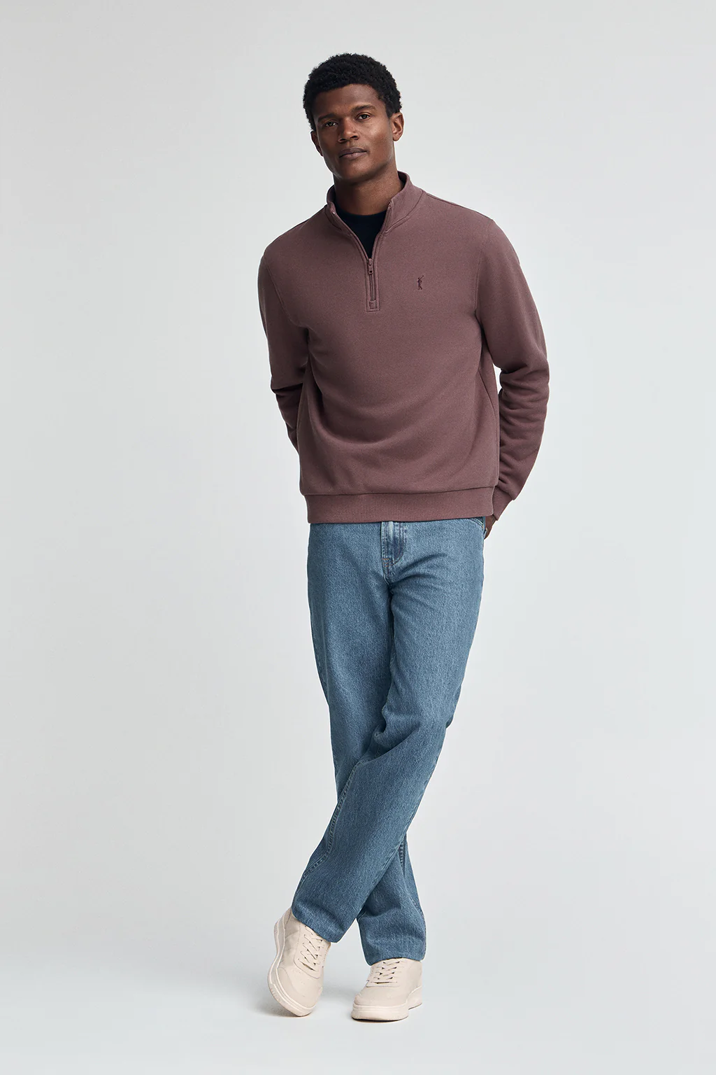 Taupe-pink half-zip sweatshirt with Rigby Go logo - Image 3
