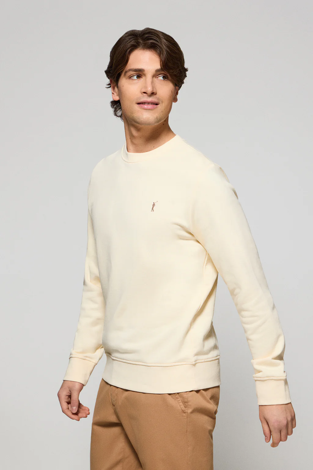 Nude round-neck relaxed sweatshirt with Rigby Go embroidery