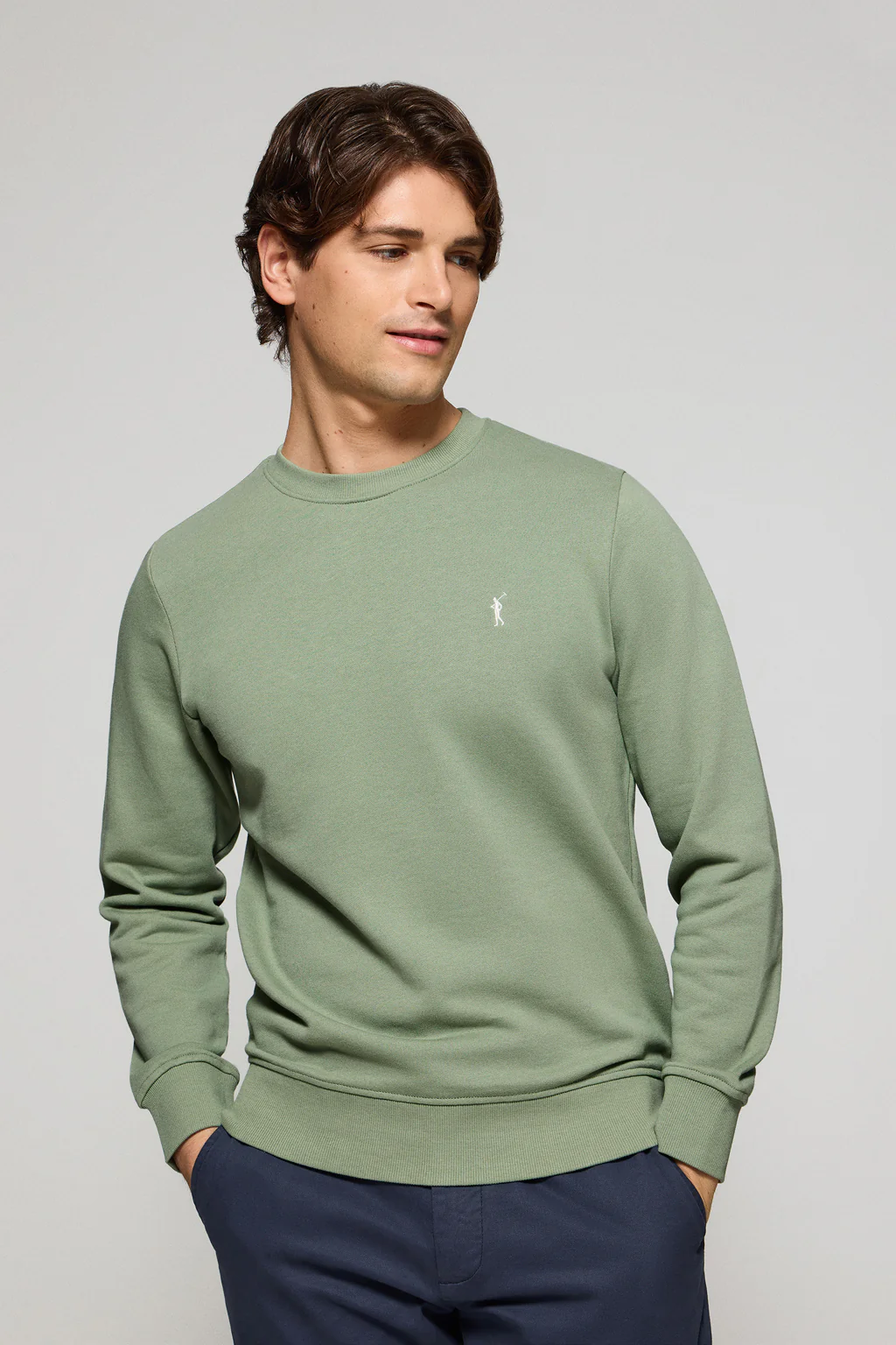 Jade-green round-neck relaxed sweatshirt with Rigby Go embroidery