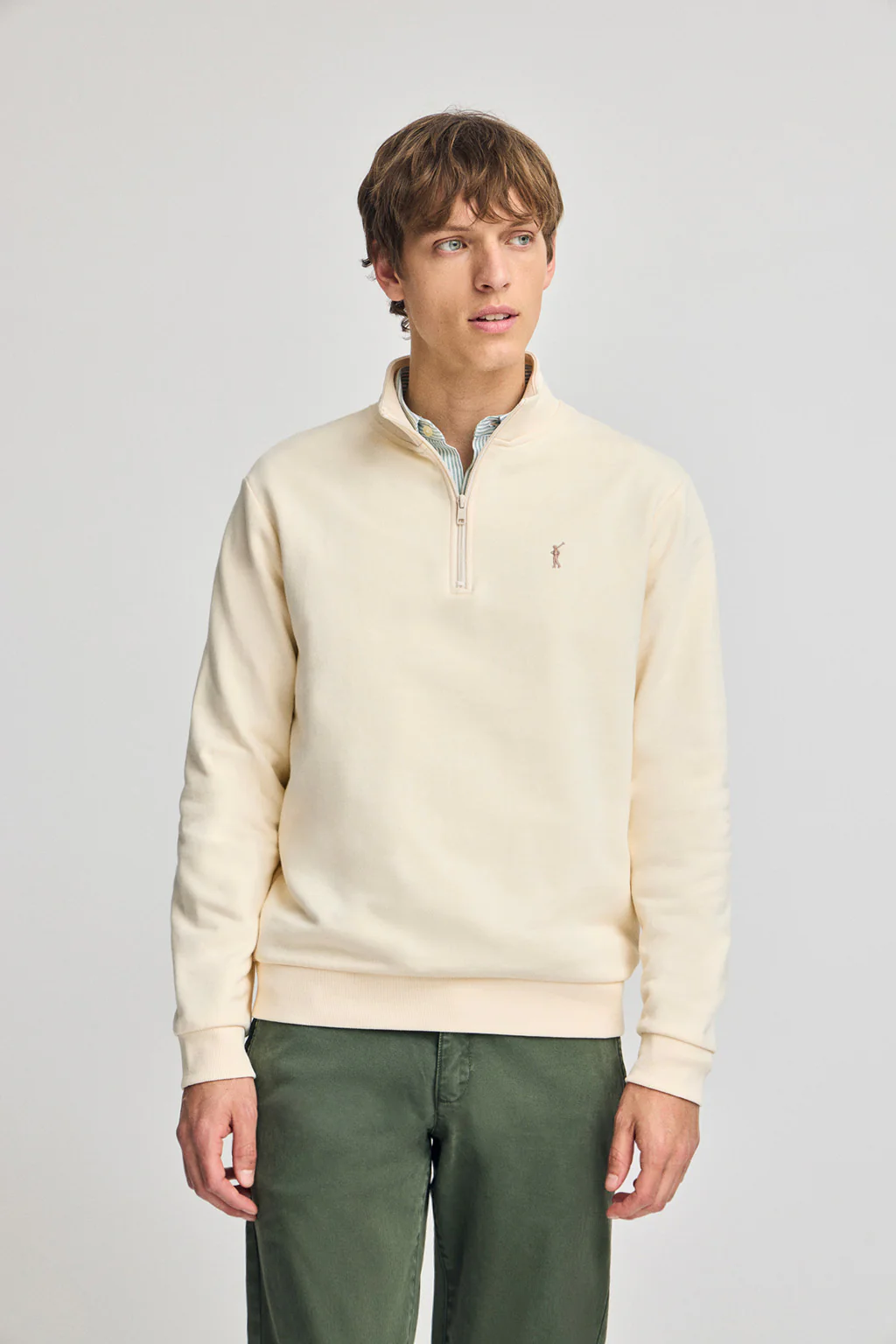 Nude half-zip sweatshirt with Rigby Go embroidery