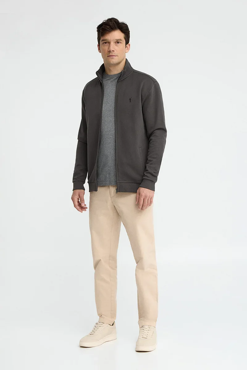 Dark-grey high-neck sweatshirt with full zip and Rigby Go embroidery - Image 3