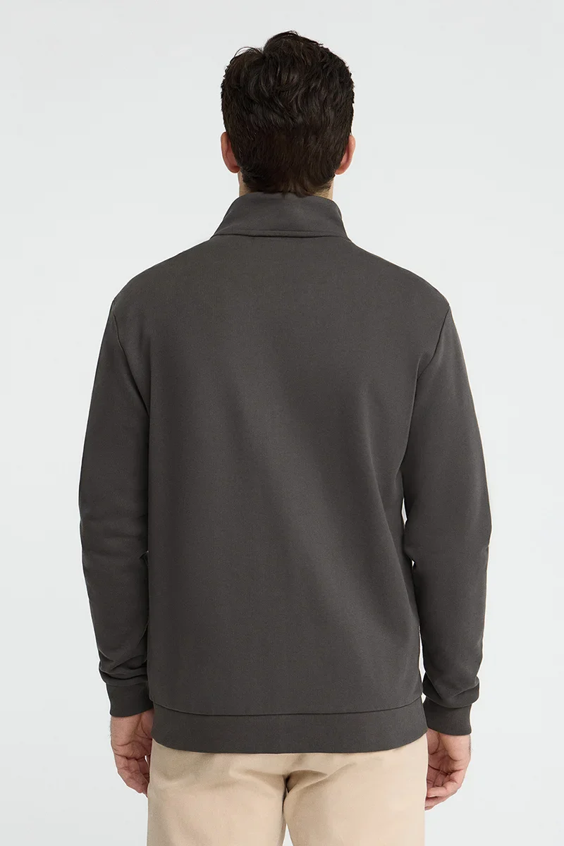 Dark-grey high-neck sweatshirt with full zip and Rigby Go embroidery - Image 4