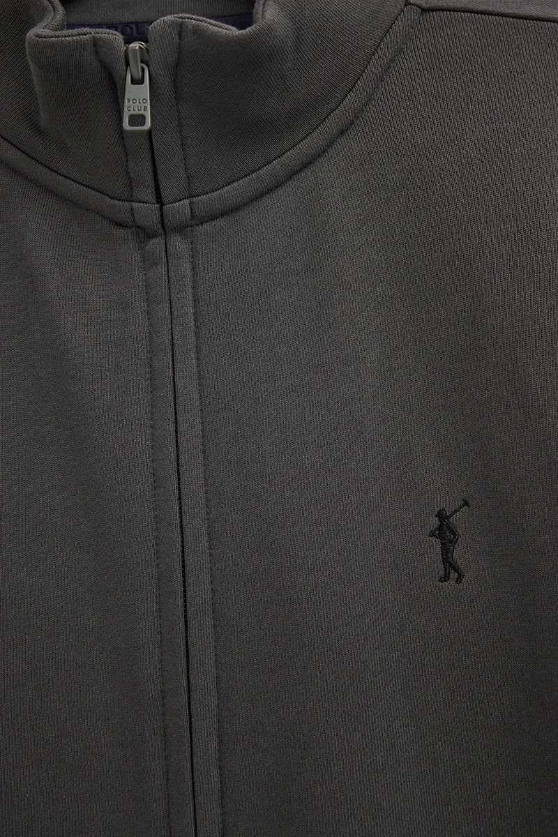 Dark-grey high-neck sweatshirt with full zip and Rigby Go embroidery - Image 6