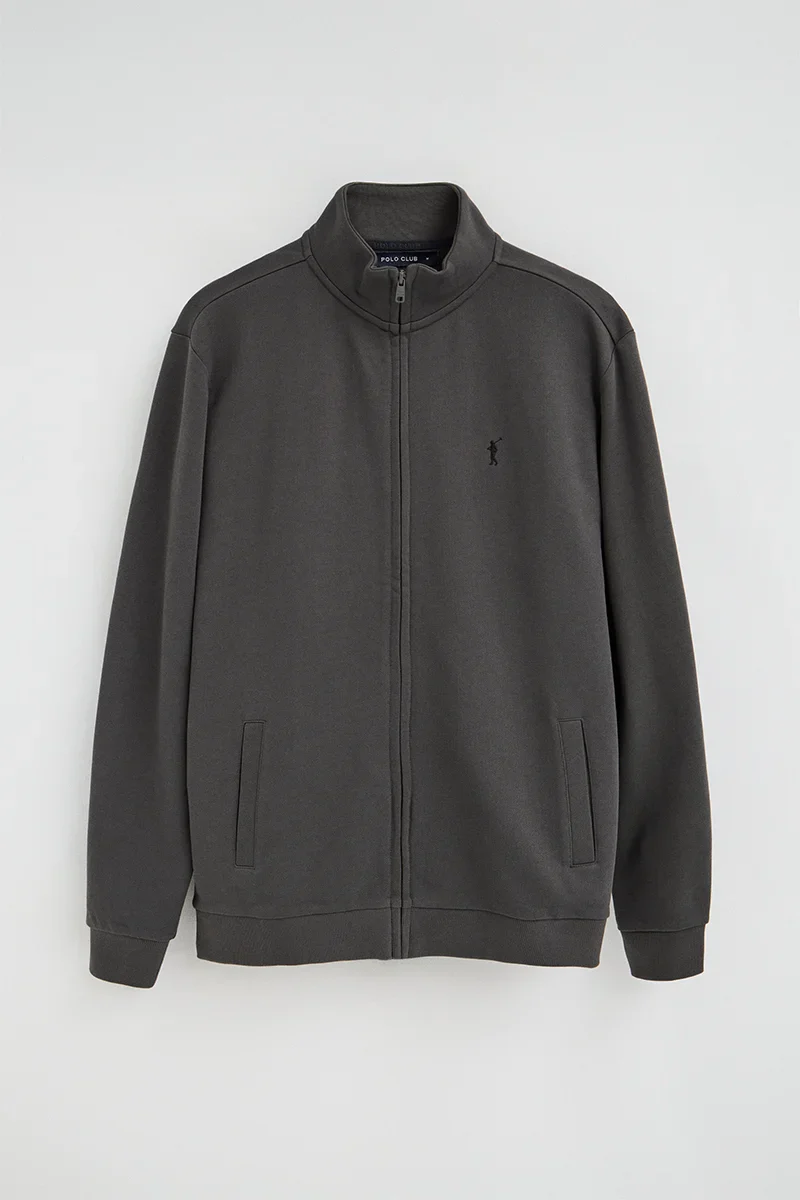 Dark-grey high-neck sweatshirt with full zip and Rigby Go embroidery - Image 9