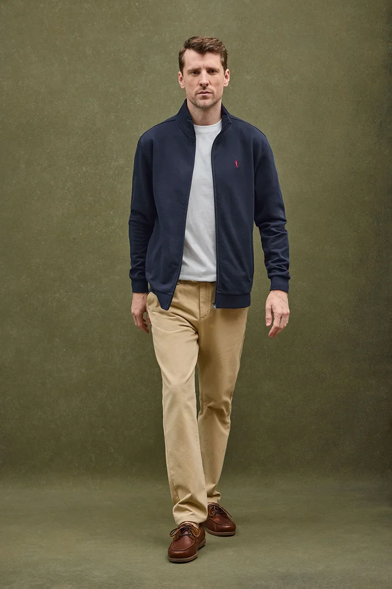 Navy-blue high-neck sweatshirt with full zip and Rigby Go embroidery - Image 2