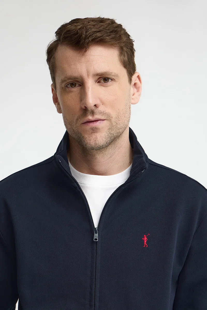 Navy-blue high-neck sweatshirt with full zip and Rigby Go embroidery - Image 3