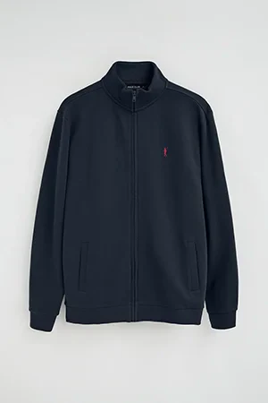 Navy-blue high-neck sweatshirt with full zip and Rigby Go embroidery - Image 9