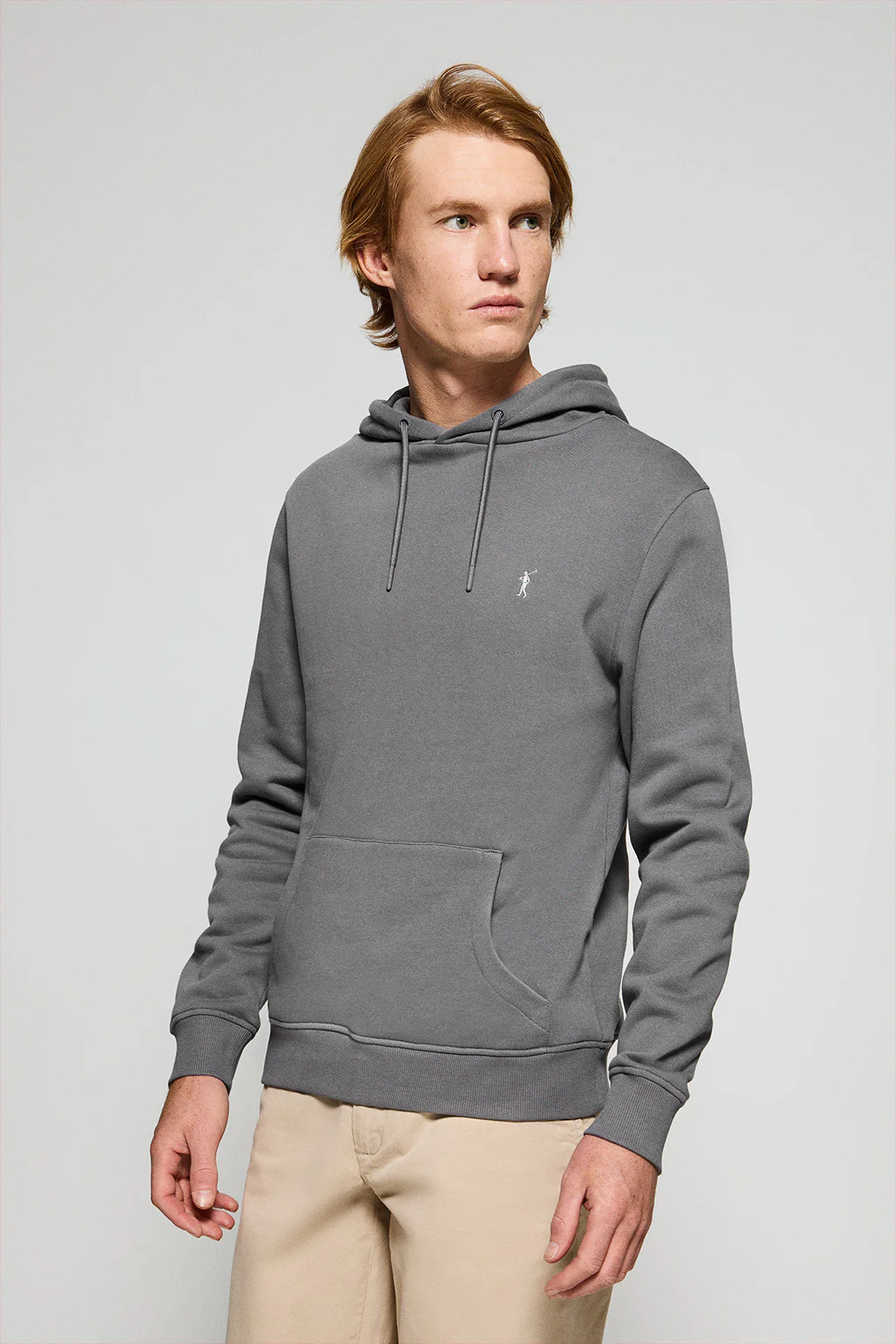 Asphalt-grey hoodie with pockets and Rigby Go embroidered logo