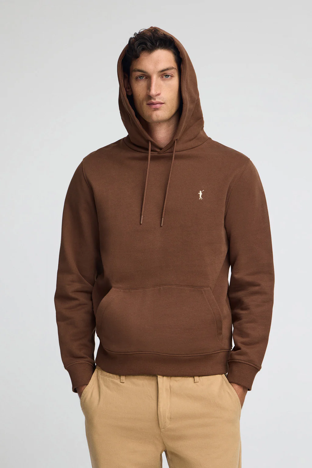 Mocha regular-fit hoodie with Rigby Go logo
