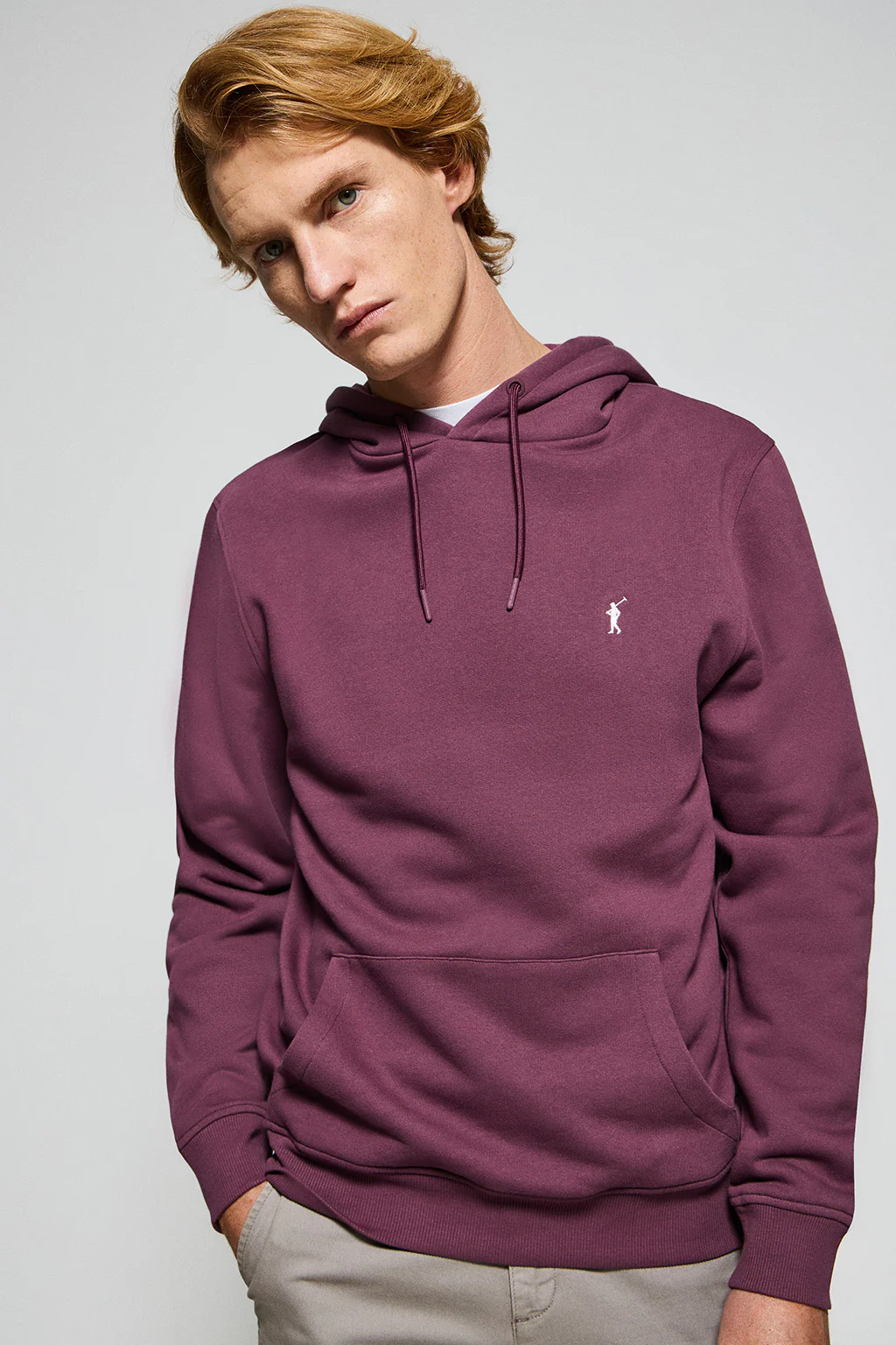 Plum hoodie with pockets and Rigby Go embroidered logo