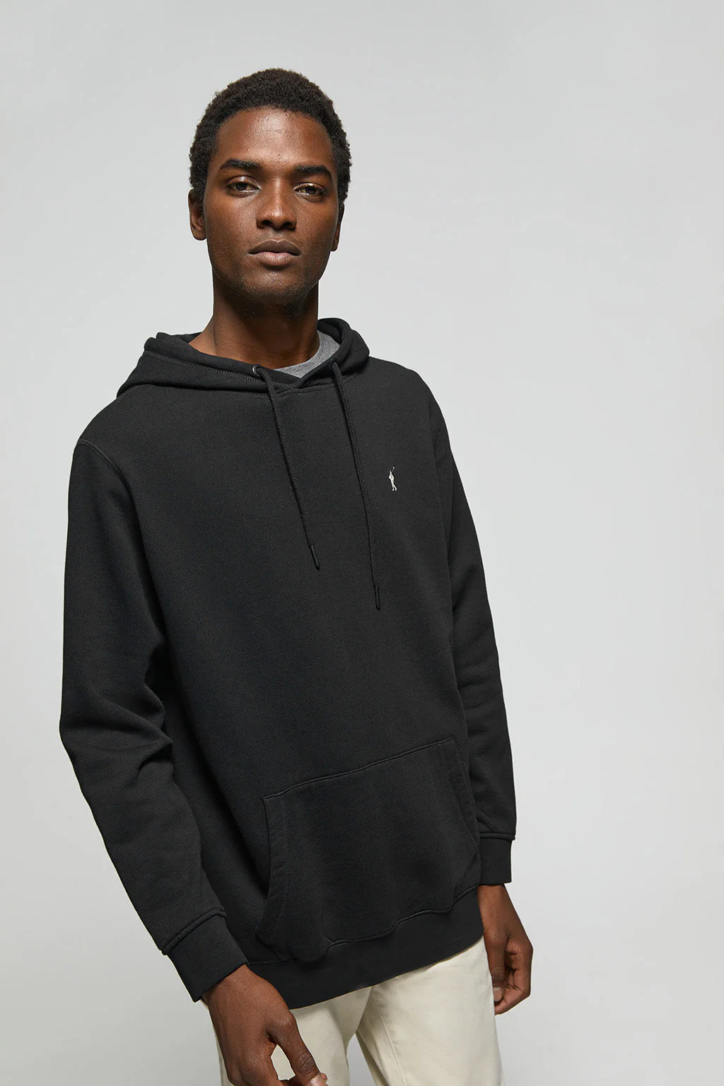 Black hoodie with pockets and Rigby Go logo