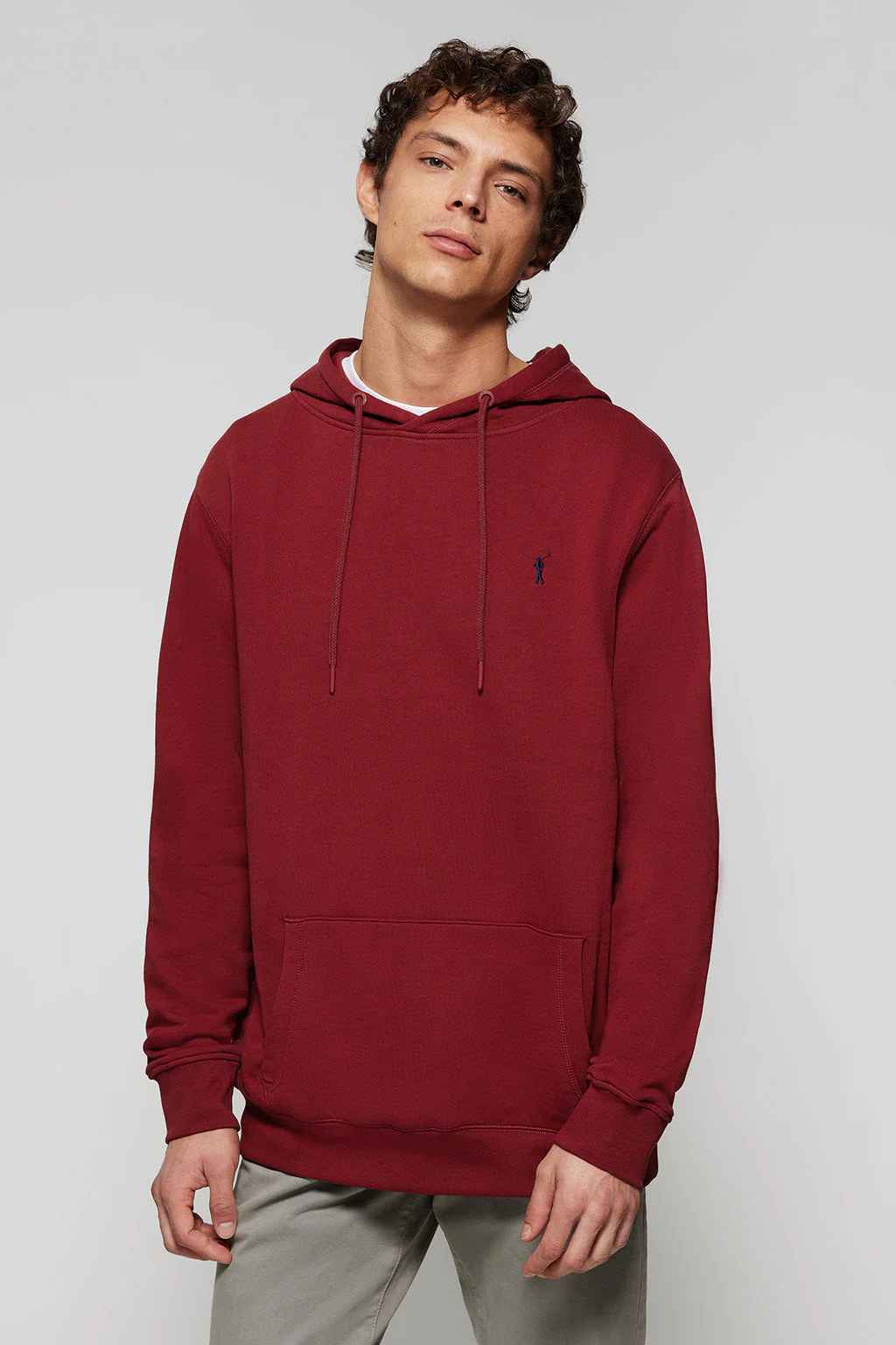 Maroon hoodie with pockets and Rigby Go logo