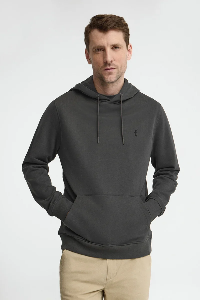 Dark-grey hoodie with Rigby Go embroidery