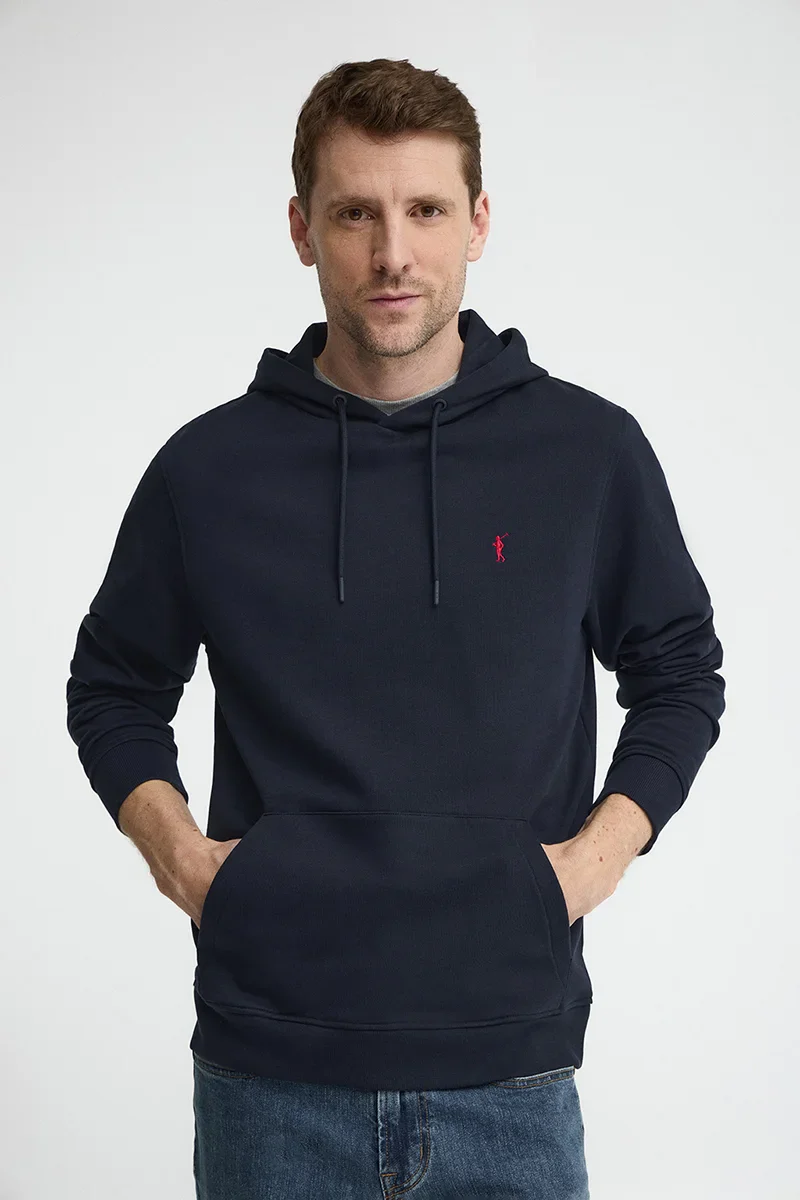 Navy-blue hoodie with Rigby Go embroidery