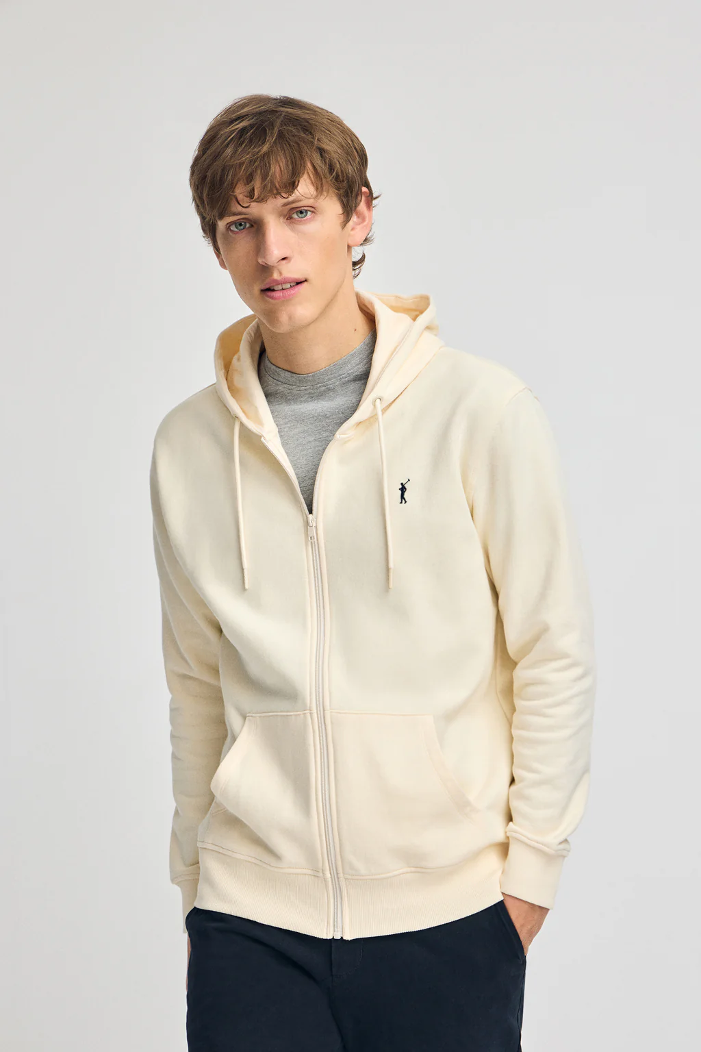 Nude zipped hoodie with Rigby Go logo