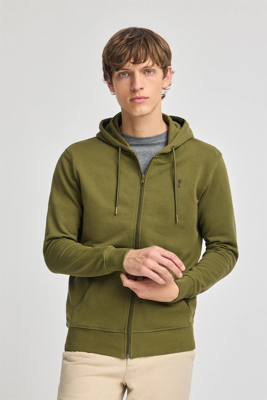 Green zipped hoodie with Rigby Go logo