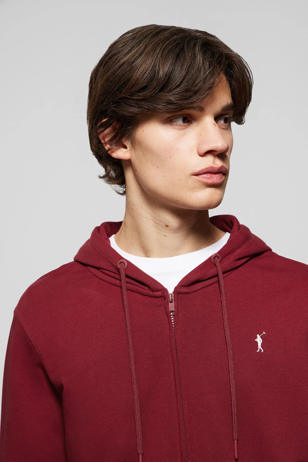 Maroon-grey zip-through hoodie with Rigby Go logo - Image 3