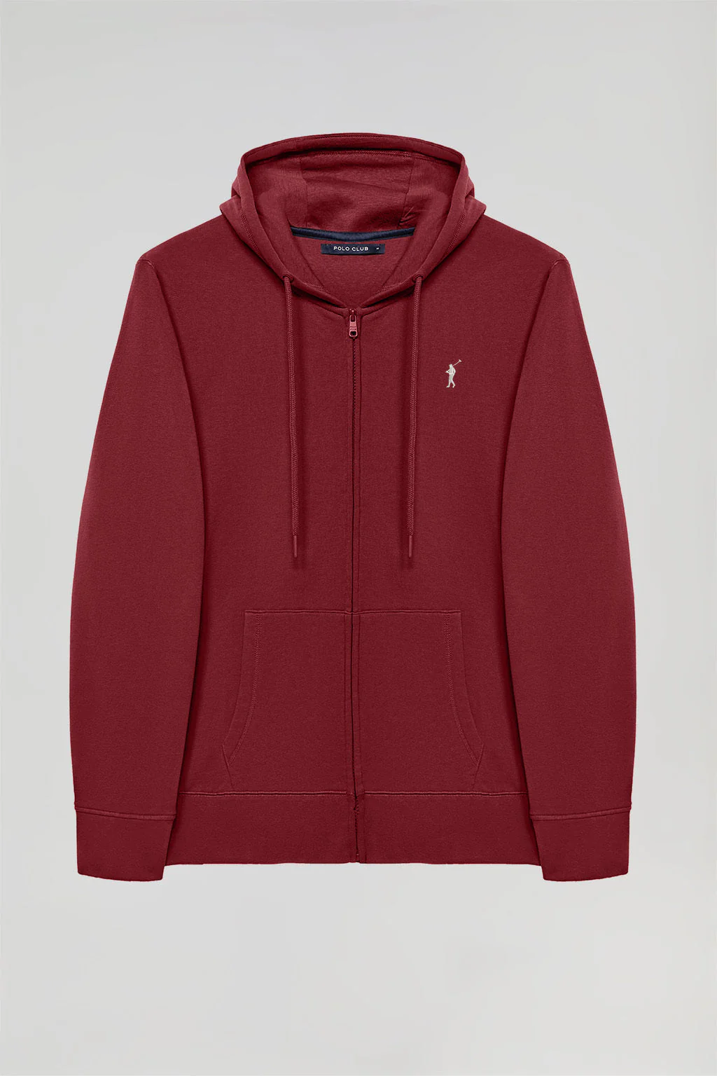 Maroon-grey zip-through hoodie with Rigby Go logo - Image 9