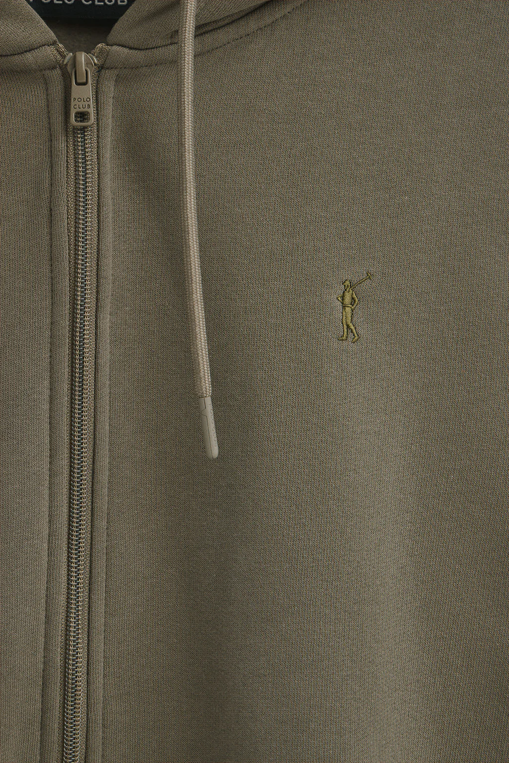 Army-green zip-up hoodie with Rigby Go logo - Image 6
