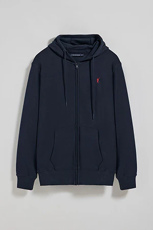 Navy-blue zip-up hoodie with Rigby Go logo - Image 9