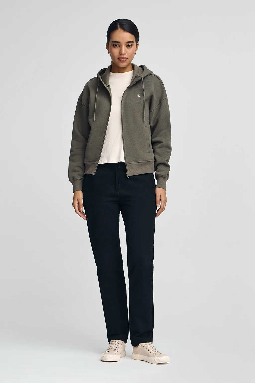 Army-green zipped hoodie with Rigby Go logo - Image 3